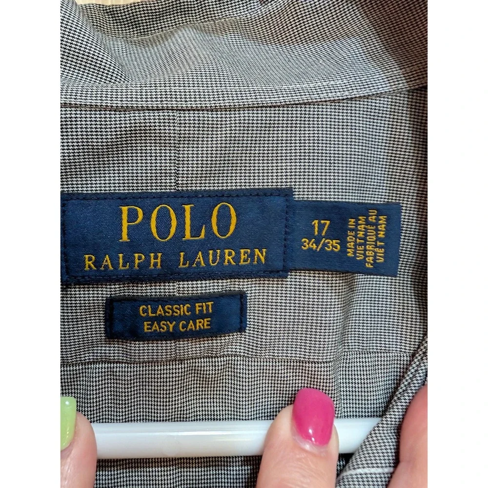 Polo Ralph Lauren Classic Fit Easy Care Micro Check Shirt Grey White 17 34/35